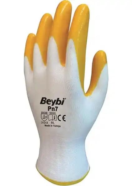 Beybi Pn7 12 Çift Sarı Beyaz Nitril İş Eldiveni Güvenilir ve Dayanıklı Koruma Sağlar
