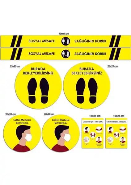 BRN Sarı Sosyal Mesafe Uyarı Sticker Seti Güvenlik ve Estetik İçin Uygun Çözüm
