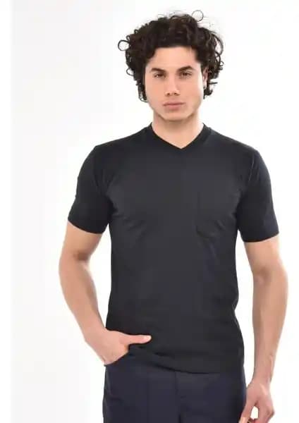 Çamdalı İş Elbiseleri: Dayanıklı ve Konforlu V Yaka Lacivert Kısa Kollu Süprem İş Tişörtü