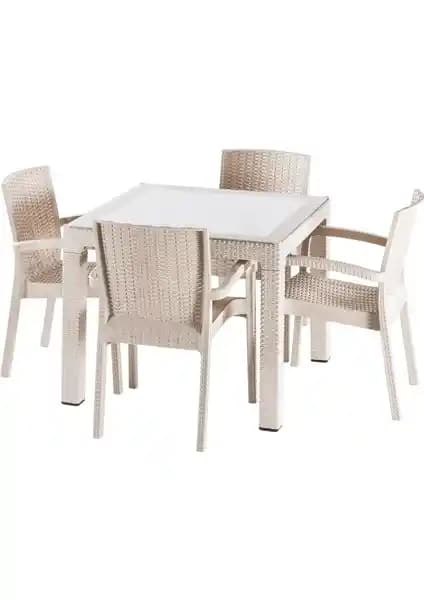 Çavdar Group Violet Rattan 90x90 cm Camlı Dış Mekan Masa Takımı