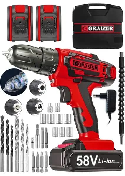 Graizer V-Tec 58 V Akülü Matkap: Güçlü Performans ve Dayanıklılık Özellikleri