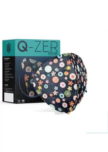 Medizer Qzer Lacivert Çiçek Desenli FFP2 N95 Maske Güvenlik ve Konfor Bir Arada