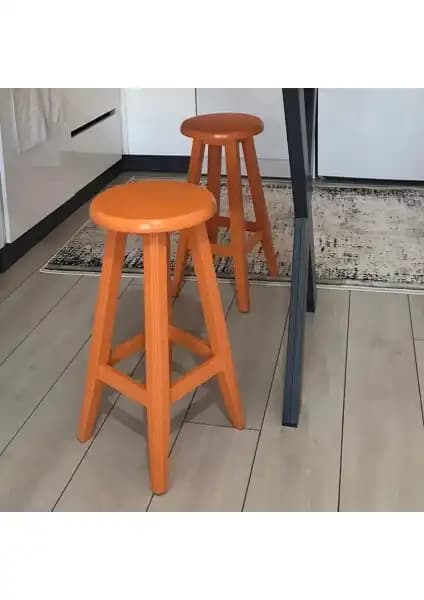Modern ve Dayanıklı Ahşap Turuncu Renkli Bar Taburesi ile Mekanınıza Enerji Katın