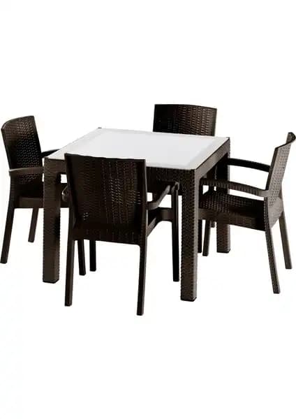 Violet 90×90 Rattan Trend Lüx Camlı Masa Takımı – Modern ve Estetik Tasarım