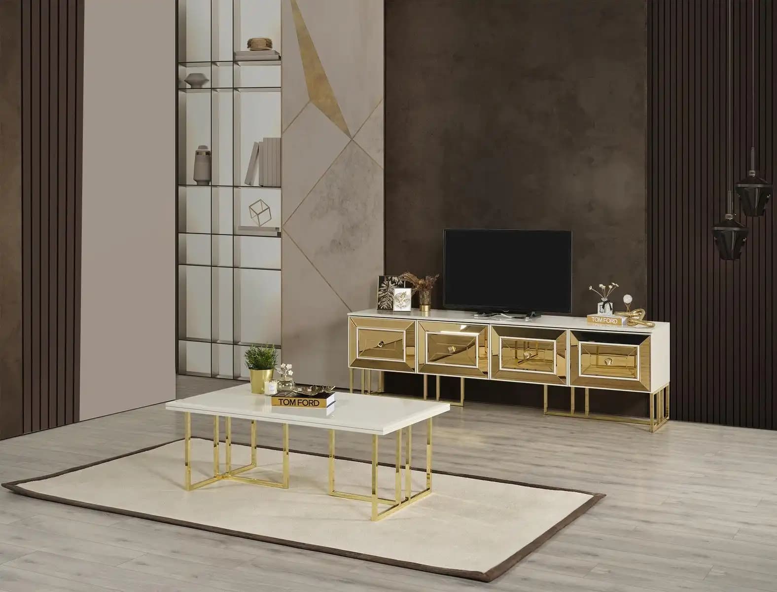 Gold TV Ünitesi: Modern ve Klasik Dekorasyonda Zarif Bir Seçenek