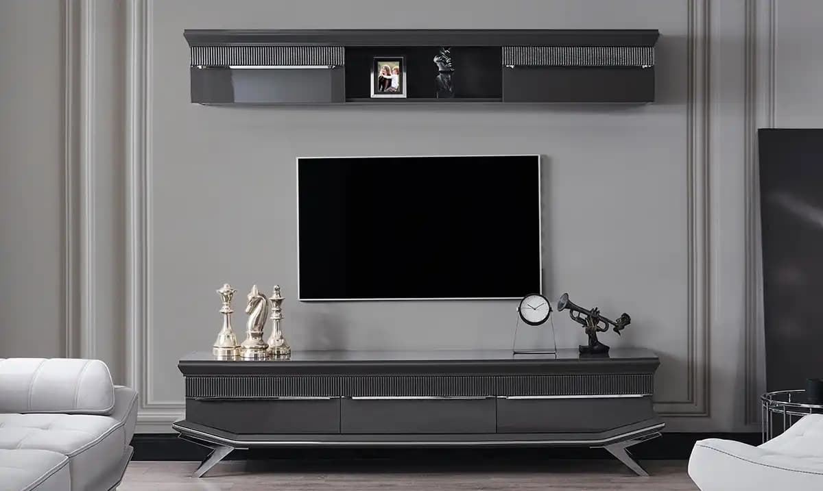 Gümüş Ayaklı TV Ünitesi ile Modern ve Şık Dekorasyon Çözümleri
