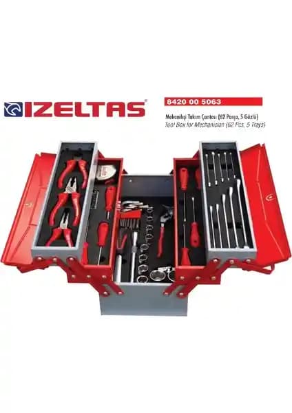 İzeltaş 62 Parça Tam Dolumlu Mekanikçi Takım Çantası Günlük ve Profesyonel Kullanım İçin
