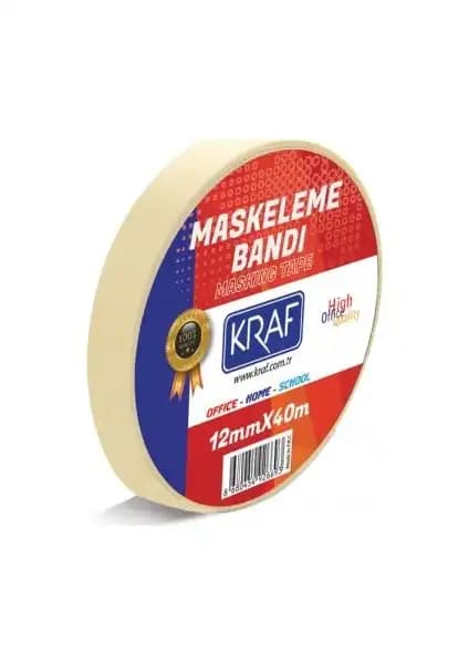 Kraf Maskeleme Bandı 12 mm x 40 m - Güçlü ve Dayanıklı Boya ve Dekorasyon Yardımcısı