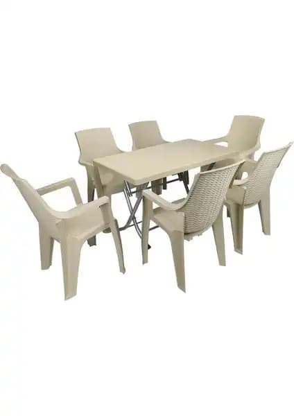 Mandella Zeugma 70x120 cm Katlanabilir Masa ve 6 Kişilik Koltuk Takımı