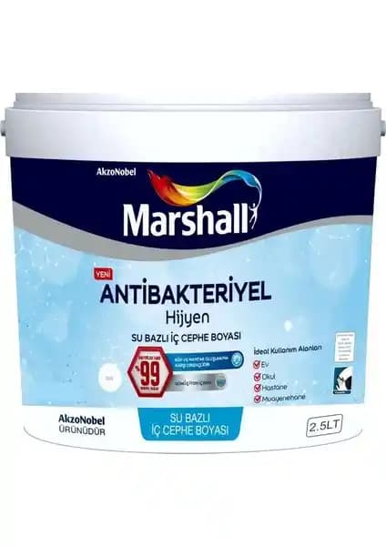 Marshall Antibakteriyel Hijyen Silinebilir İç Cephe Boyası 2.5L ile Sağlıklı ve Estetik Mekanlar