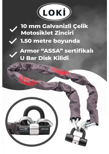 Moto Boss 10 mm Kalınlık 1,50 Metre Zincir Kilit Güvenli ve Dayanıklı Motor Koruma Çözümü