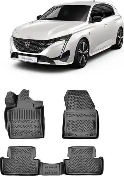 Peugeot 308 2022 Sonrası İçin Yüksek Kaliteli 3D Havuzlu Siyah Paspas