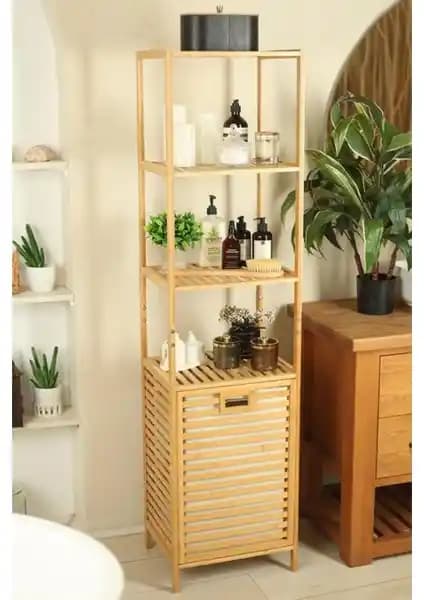 Digithome Bambu Çok Amaçlı Banyo Düzenleyici Raf ve Sepet Seti