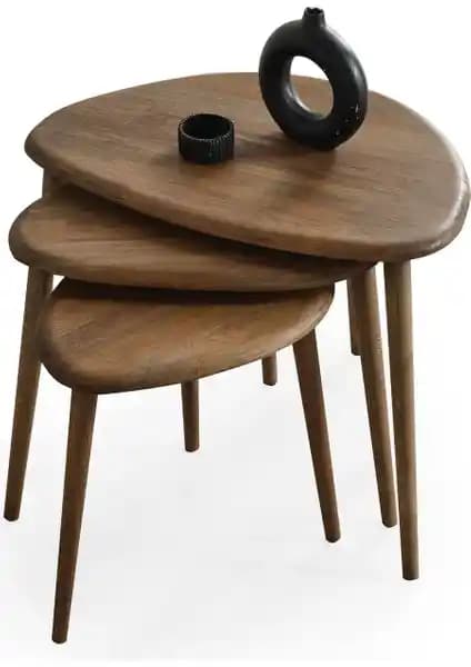 Faw Decor Doğal Ahşap Zigon Sehpa 3'lü Seti Modern ve Doğal Tasarımın Şıklığını Sunar