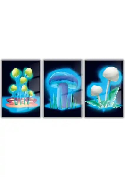 Gaagart Neon Sihirli Mantarlar Cam Tablo Seti Modern ve Dayanıklı Duvar Dekoru