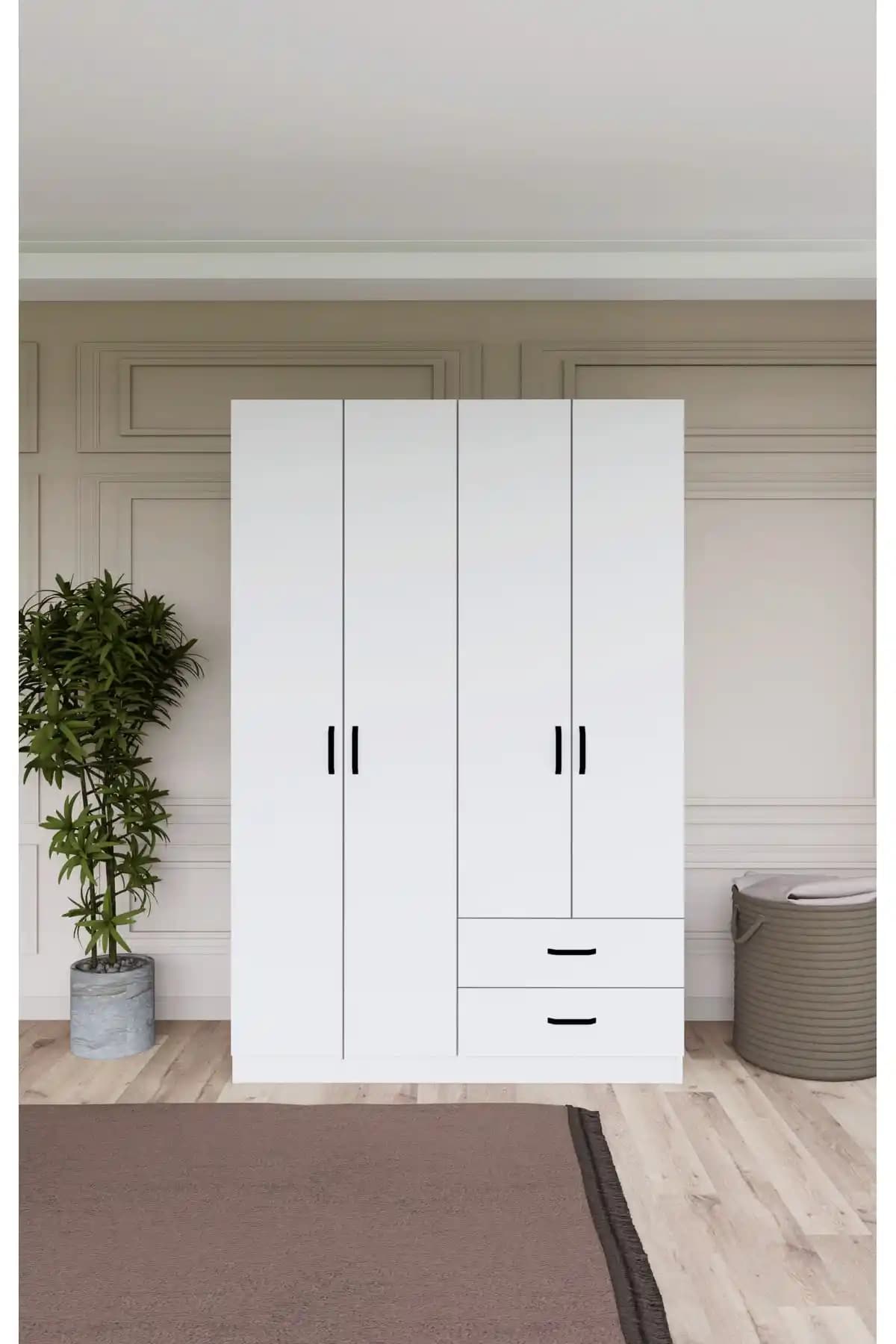 Midoser Mat Beyaz 4 Kapılı ve 2 Çekmeceli Elbise Dolabı ile Dekorasyonunuzu Yenileyin