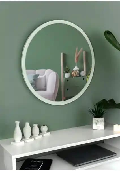 Nysamo 58 cm Beyaz Dekoratif Yuvarlak Ayna Antre ve Salon Kullanımı için