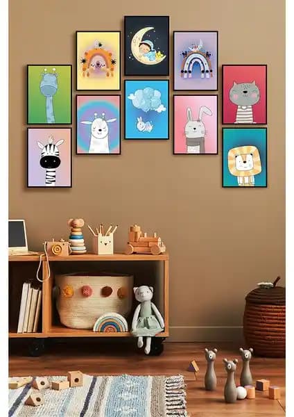 Özcanlar Modern Çerçevesiz Bebek Odası Tablo Seti 80x80 cm Şık ve Dayanıklı Tasarım