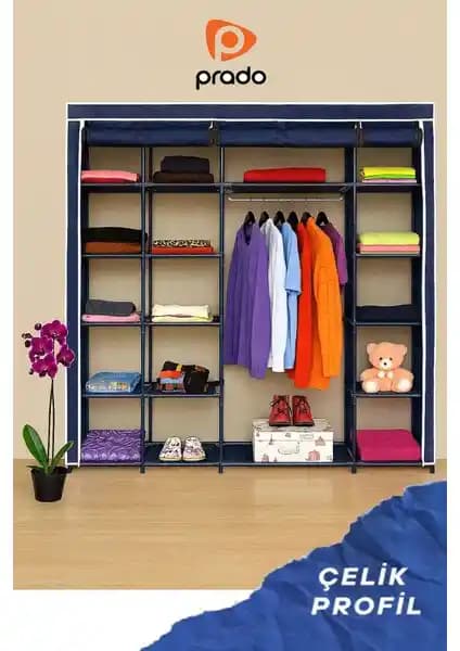 Prado Stark Xtra Çift Yandan Raflı Çelik Profil Bez Dolap: Dayanıklı ve Çok Fonksiyonlu Depolama Çözümü
