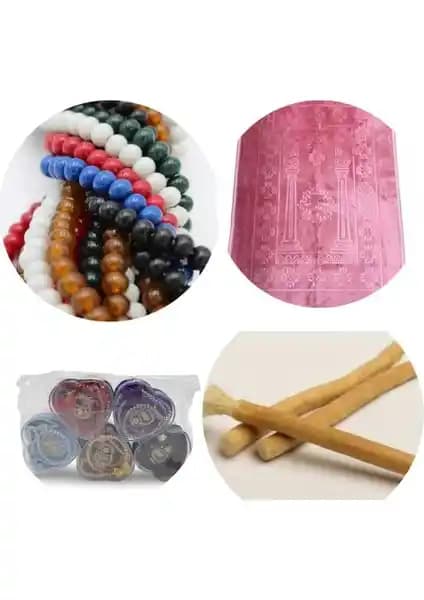 Şık ve Maneviyatı Yüksek Dini Çeyiz Paketi Seccade, Tesbih, Misvak ve Zikirmatik ile