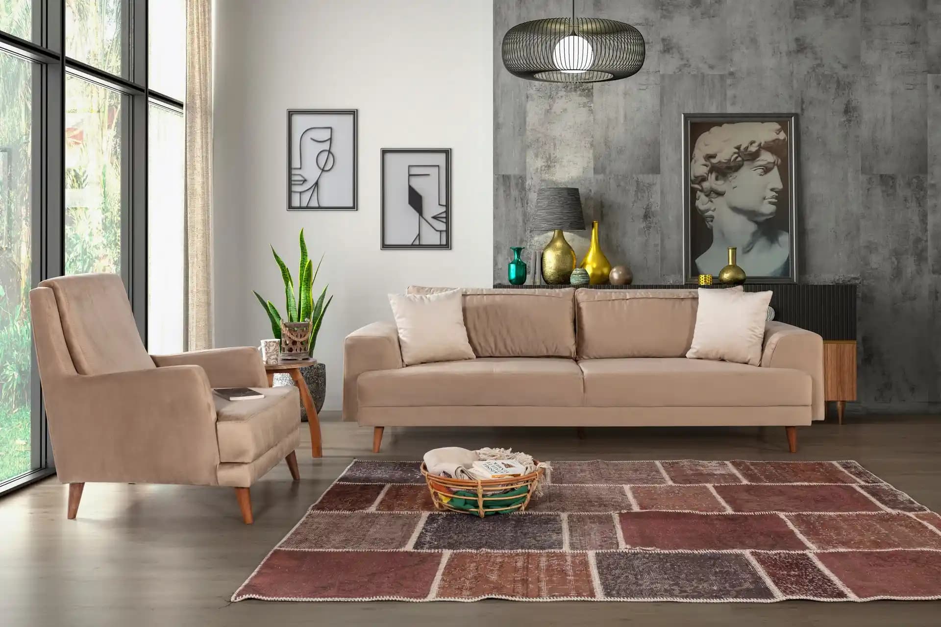 Sütlü Kahve Renginde Koltuk Takımıyla Modern ve Sıcak Dekorasyon Fikirleri