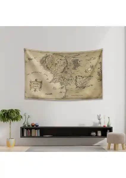 Yüzüklerin Efendisi Orta Dünya Haritası Temalı Duvar Halısı Dekorasyon Ürünü