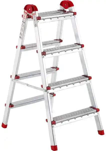 Ayyıldız Hkm Ticaret Çift Taraflı Ev Tipi Merdiven 4+4 Basamak – 117 cm, Gümüş Gri