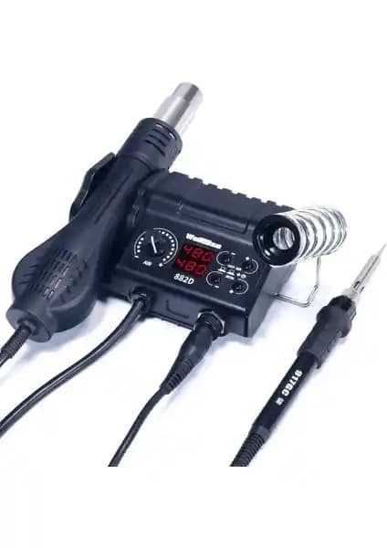 Wellhise WH-882D: Sıcak hava üflemeli ve havya dahili ısı ayarlı lehim istasyonu, hassas kontrol