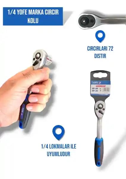 Yofe 1/4 inç 72 Dişli Lokma Takımı: Dayanıklı Cırcır Kolu ile Otomotiv Tamir Seti