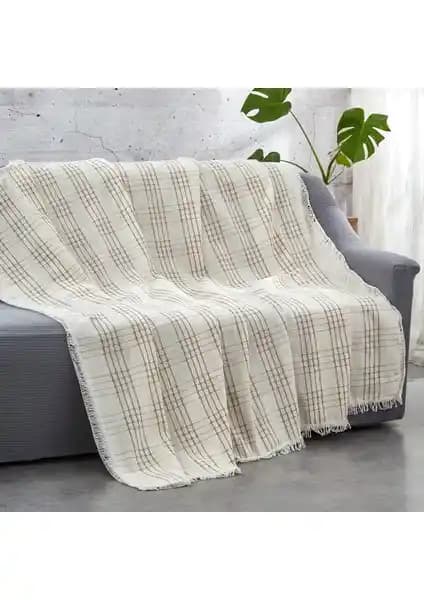 Vagonik Kahverengi Çizgili ve Zigzag Natural Keten Koltuk Örtüsü Karşılaştırması