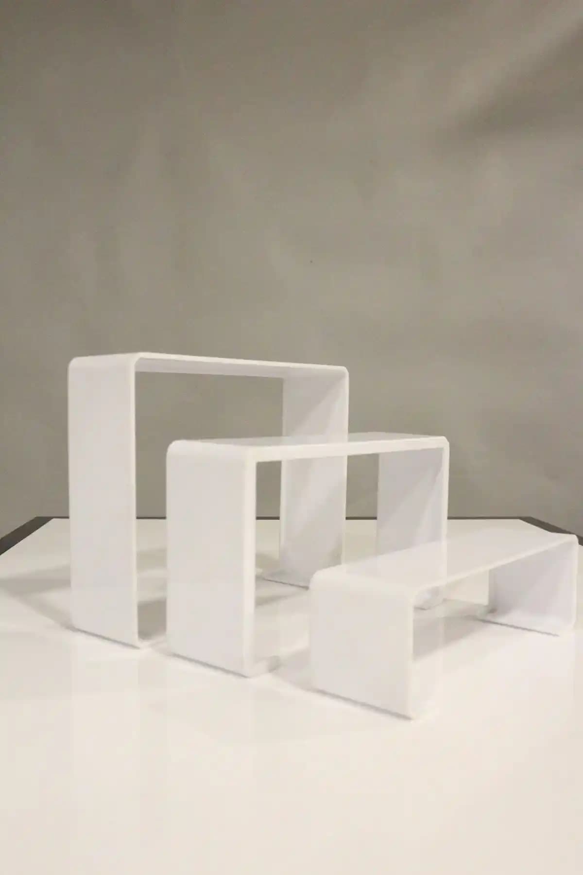 Acar Raf 3'lü Beyaz Merdiven Seti Ayakkabı ve Hobi Ürünleri İçin Teşhir Standı