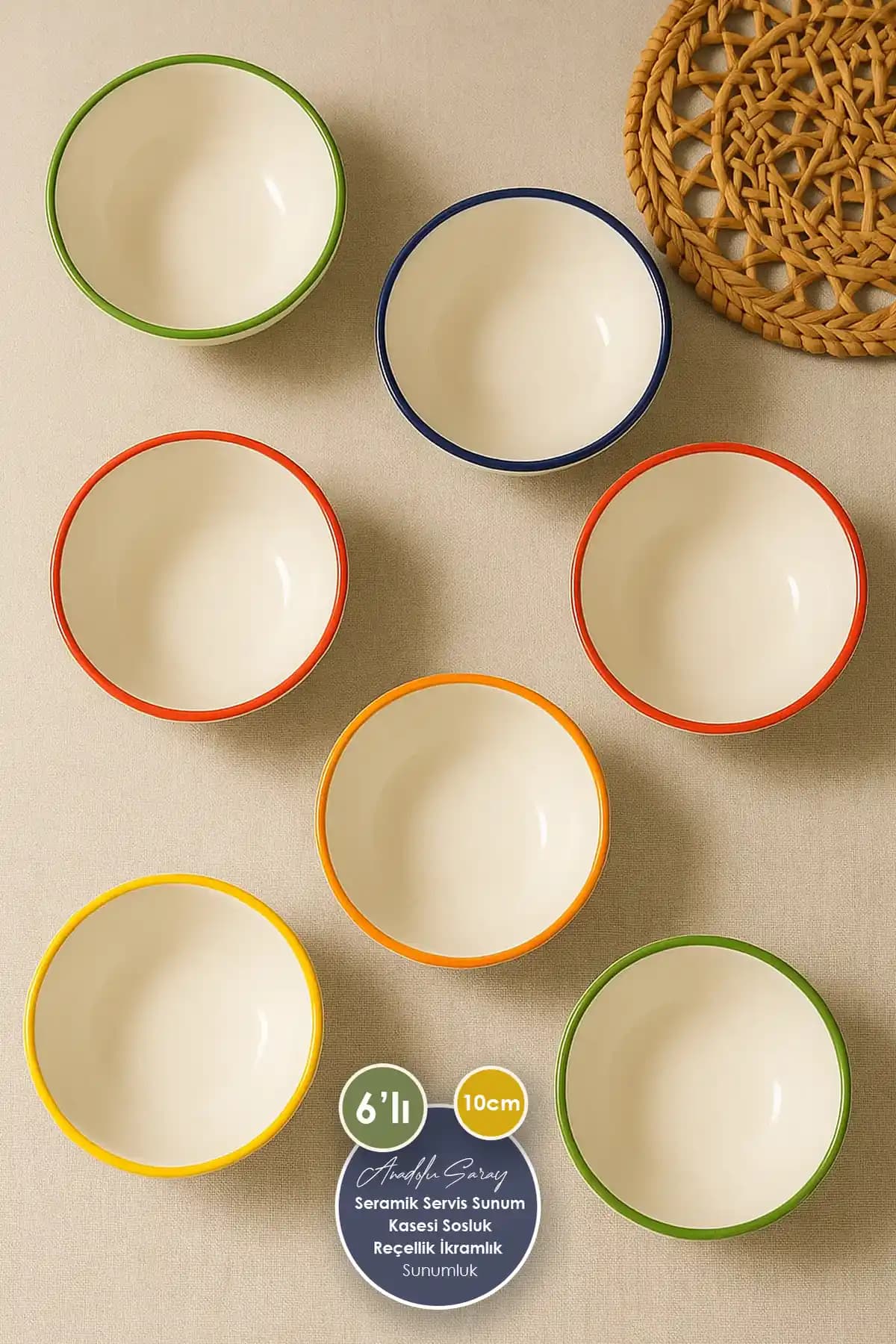 Anadolu Saray 6'lı İskandinav Seramik Kase Takımı Renkli ve Fonksiyonel Sunum Çözümü