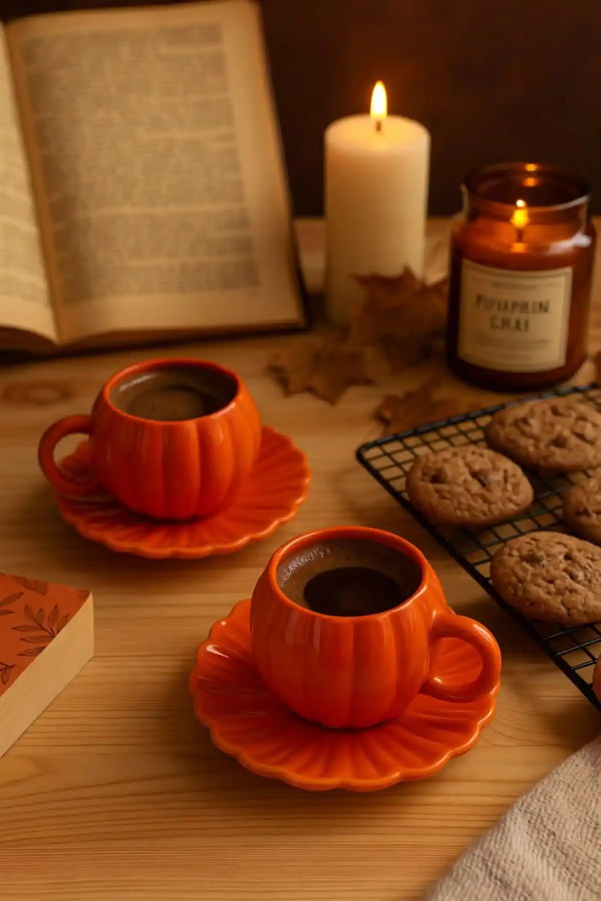 Anadolu Saray El Yapımı Balkabağı Şeklinde Seramik Kahve Fincan Takımı – Sonbahar Teması