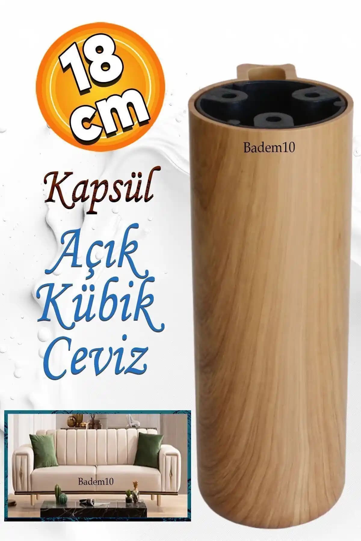 Badem10 18 Cm Mobilya Ayakları Açık Ceviz Renkli Dayanıklı ve Şık Tasarım