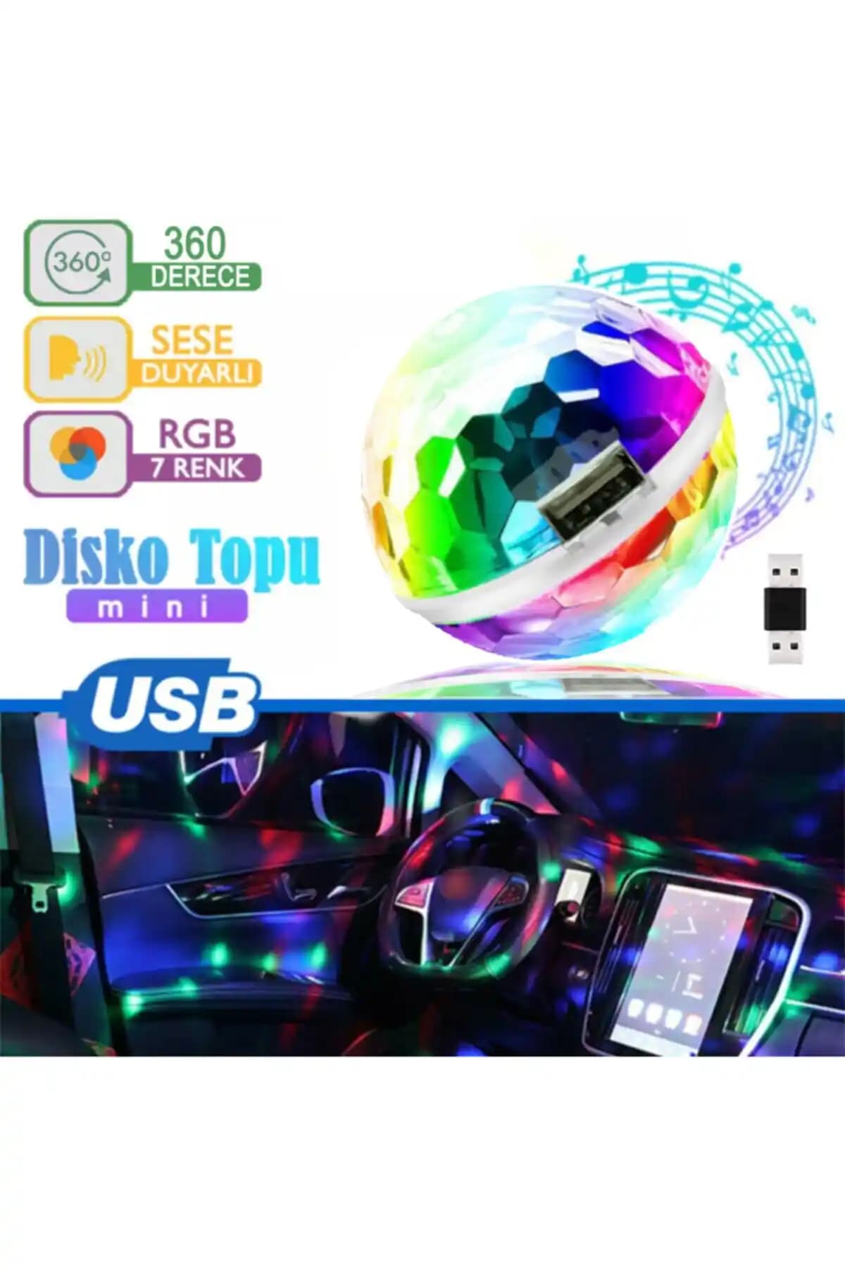 C9 Sese Duyarlı RGB LEDli 360 Derece Mini Disko Işığı ile Eğlence ve Dekorasyon