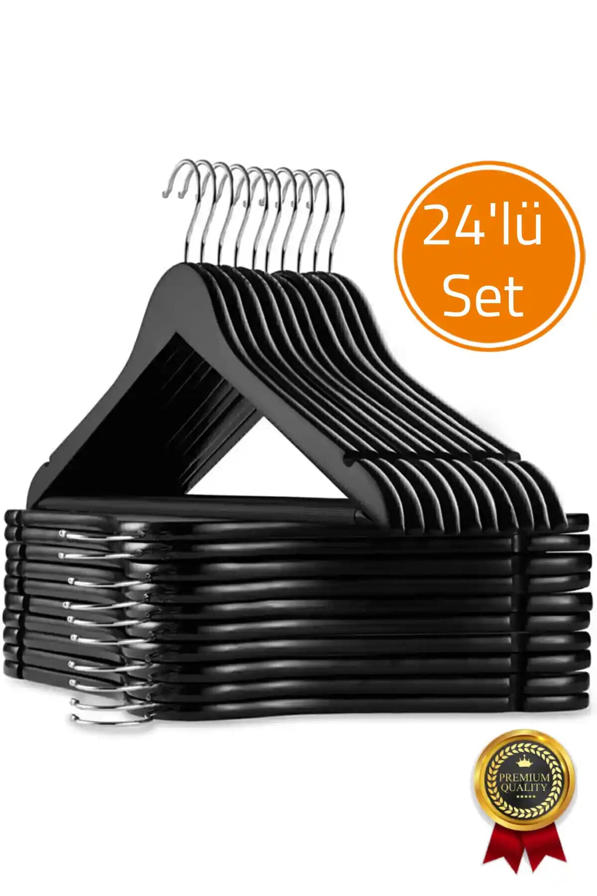 Canbay Store 24 Adet Ahşap Görünümlü Plastik Siyah Askı Seti Günlük Kullanım İçin Uygun