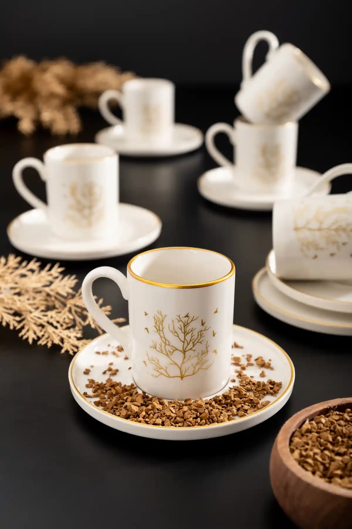 Çarşıdayız Porselen 6 Kişilik Hayat Ağacı Desenli Kahve Fincanı Seti