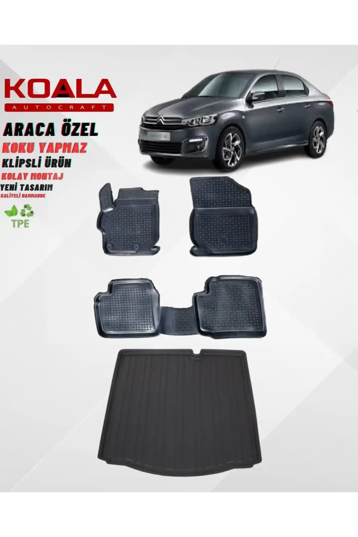 Citroen C-Elysee 2012 Model İçin Birebir Uyumlu 3D Paspas ve Bagaj Havuzu Seti