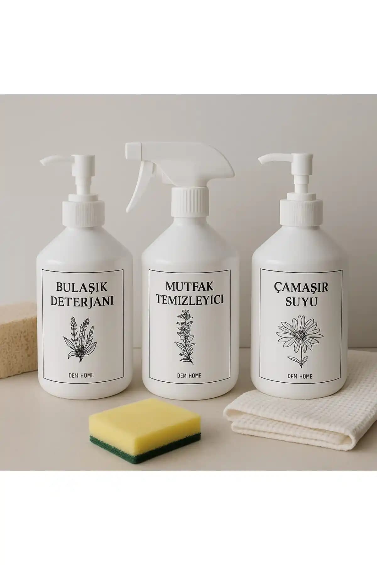Dem Home 3'lü Beyaz Plastik Mutfak Temizlik Seti Pratik ve Şık Tasarım