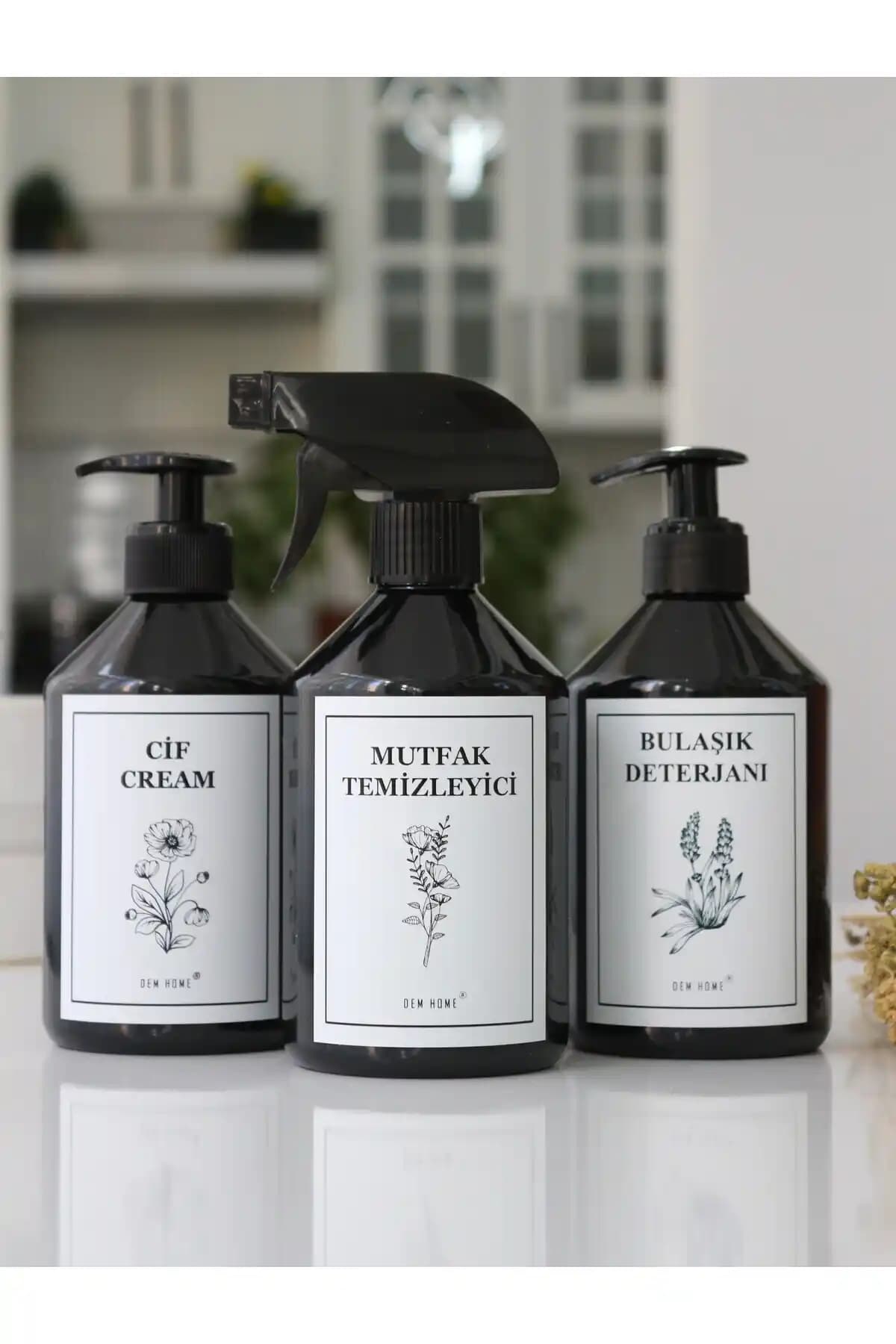 Dem Home 3'lü Siyah Plastik Mutfak Bulaşık Deterjanı Seti Modern ve Pratik Temizlik Çözümü