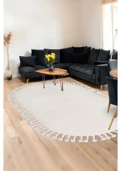 Dijidekor Açık Vizon-Krem Oval Post Dokuma Halı: Modern ve Fonksiyonel Tasarım