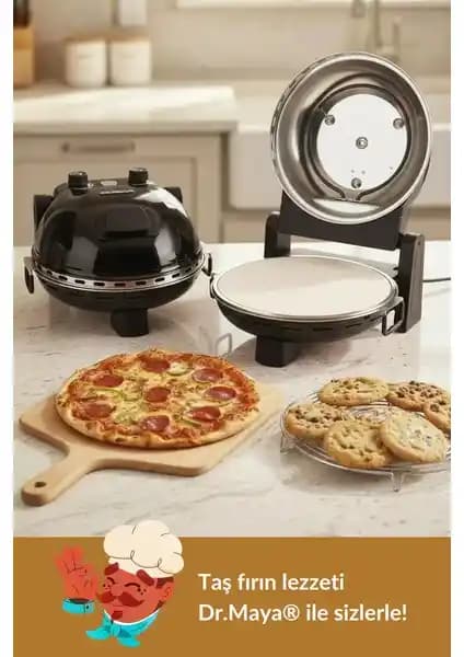 Dr.Maya Pro Plus Taş Fırın Pizza Makinesi Siyah - Profesyonel Pişirme Deneyimi Evde