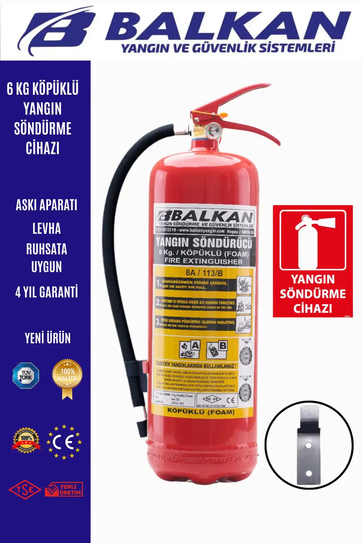 Elit Yangın ve Güvenlik Sistemleri 6 Kg Köpüklü Yangın Söndürme Tüpü Ürün Özellikleri ve Kullanım Alanları