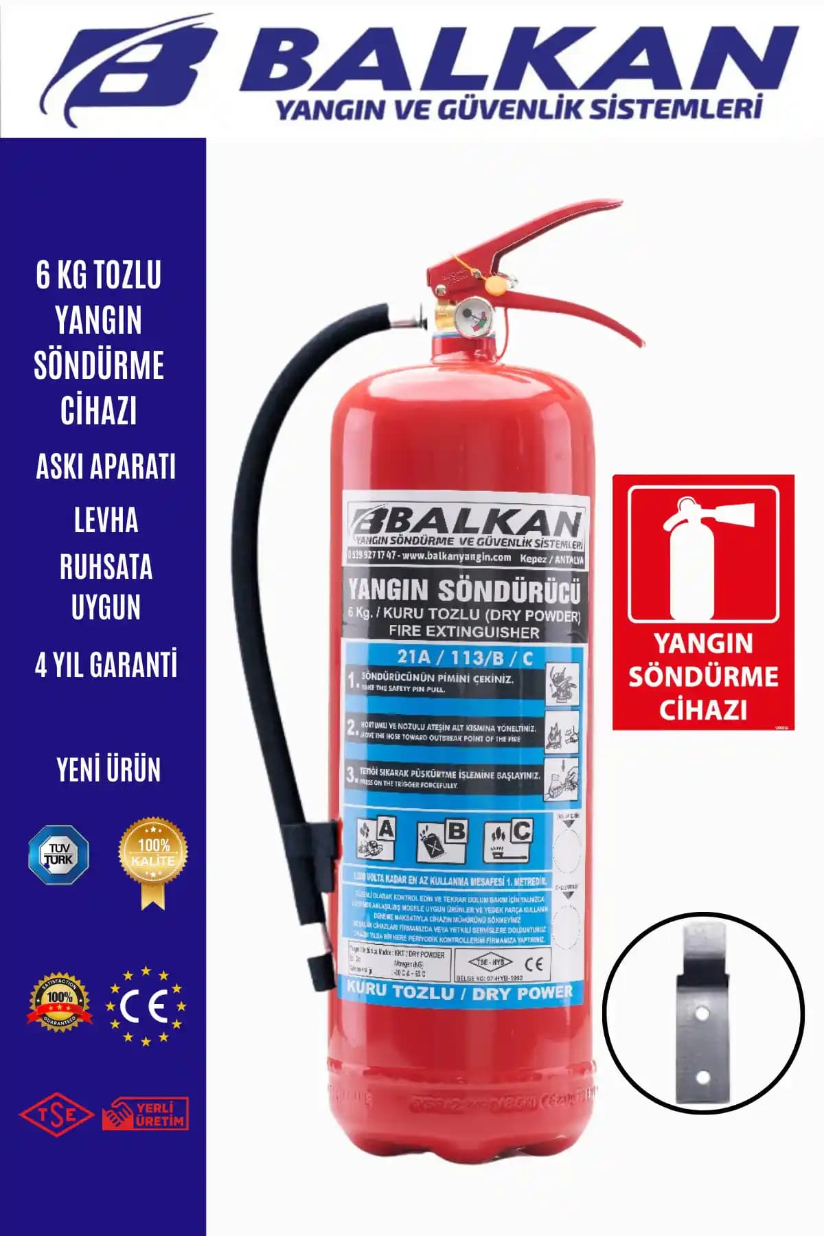 Elit Yangın ve Güvenlik Sistemleri 6 KG Köpüklü Yangın Söndürme Tüpü ve Levhası