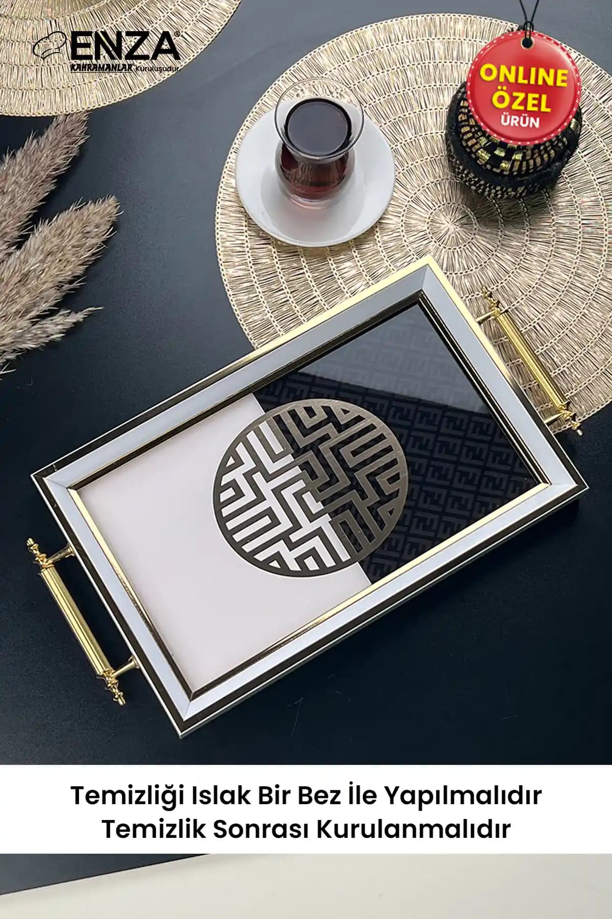 Enza Mint Beyaz Cam Tepsi 48x29 cm şık ve dayanıklı sunum çözümü