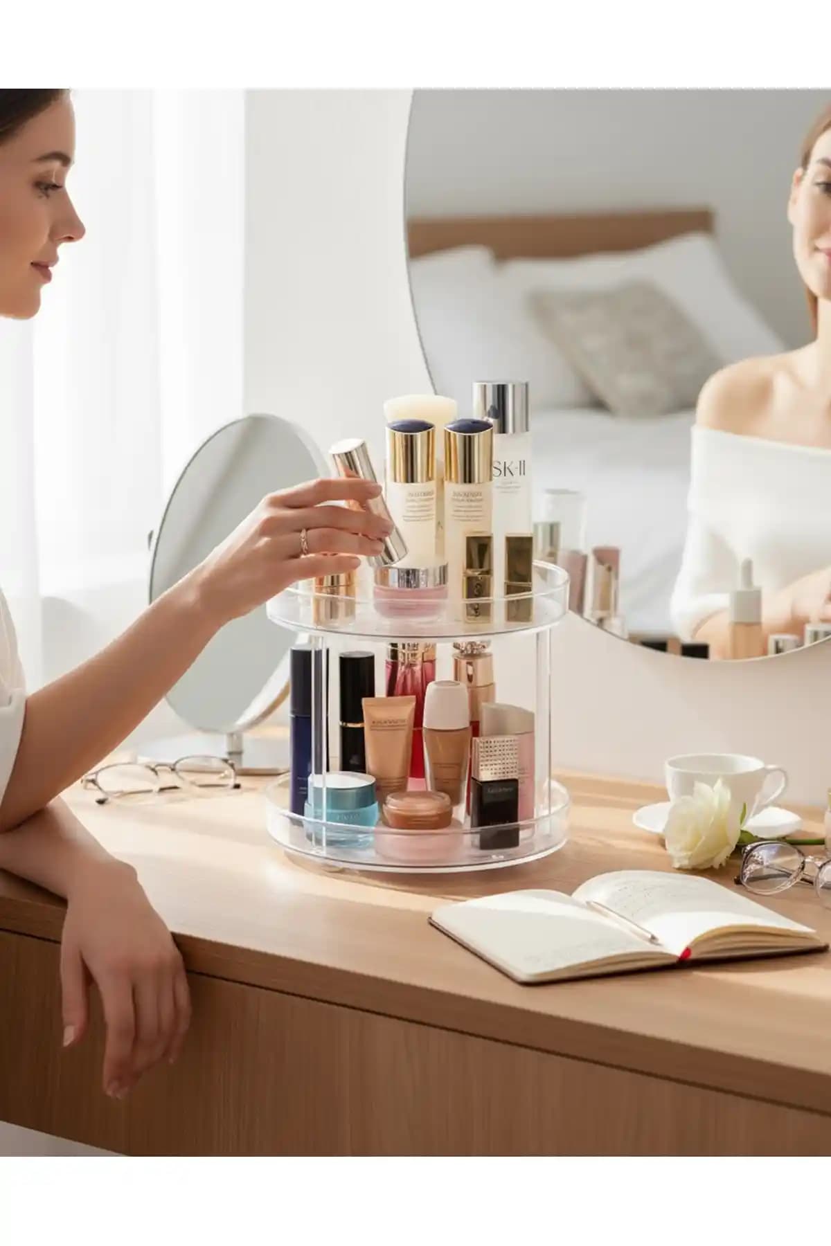 EVSTYLE 360 Derece Döner Takı ve Makyaj Organizeri Şık ve Pratik Depolama Çözümü