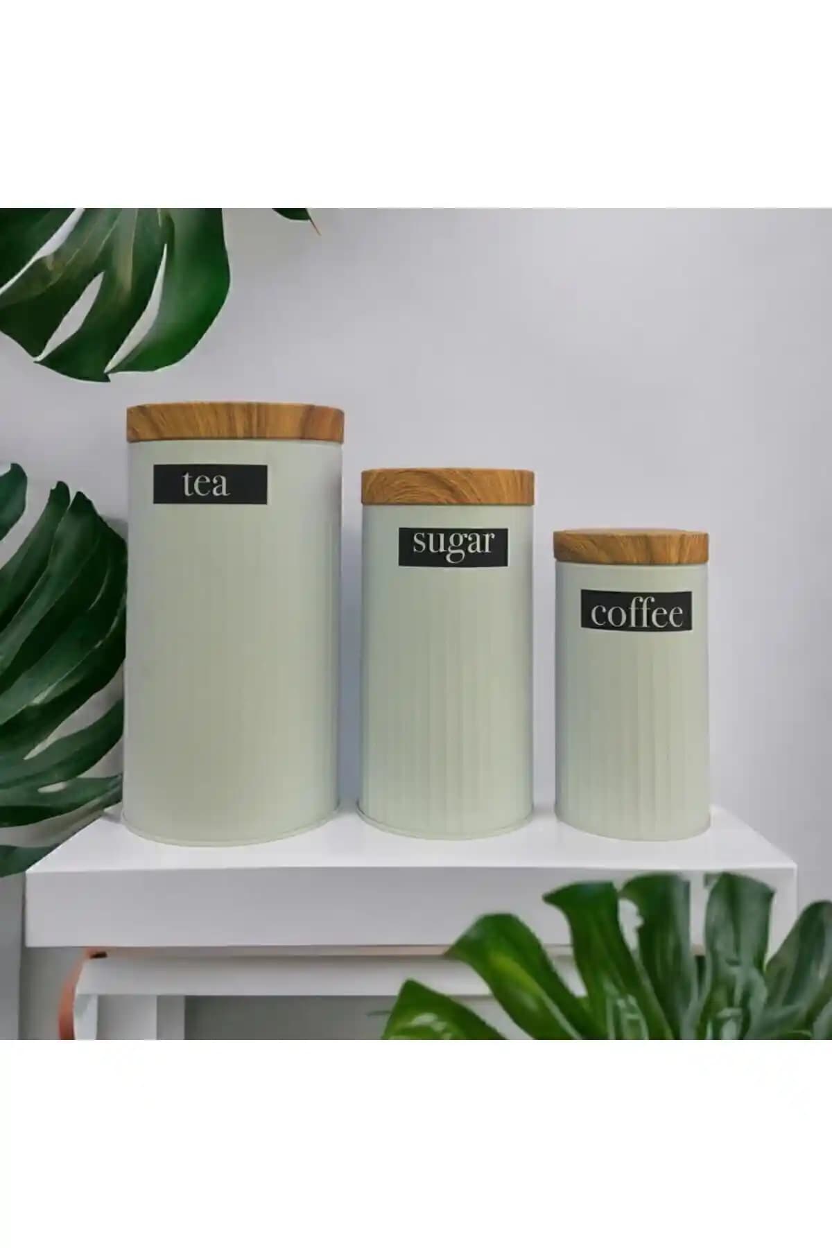 Genel Markalar Bambu Görünümlü Kapaklı 3'lü Beyaz Metal Kavanoz Seti ile Mutfak Dekorasyonunuzu Yenileyin