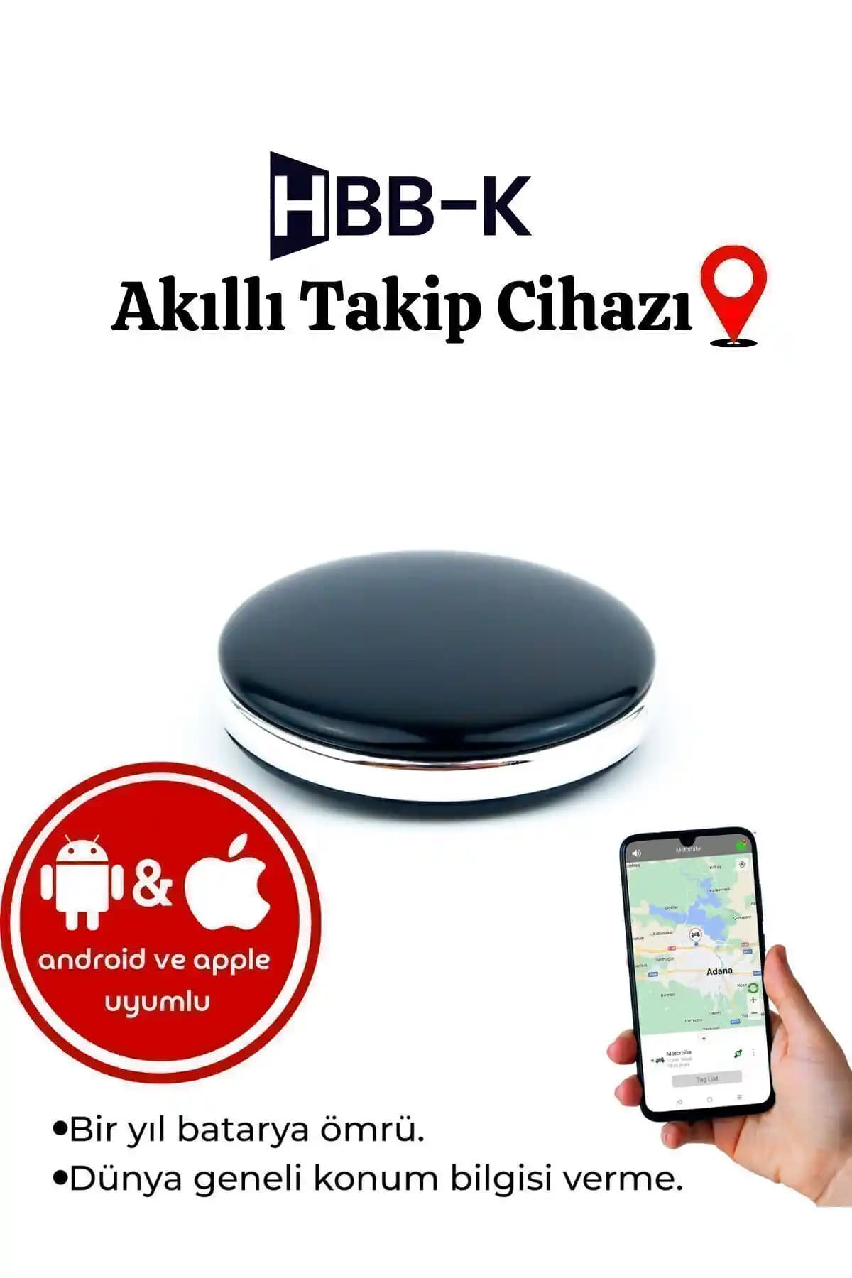 HBB-K Akıllı GPS Takip Cihazı iOS ve Android Uyumlu, Uzun Pil Ömrü ve Kolay Kurulum