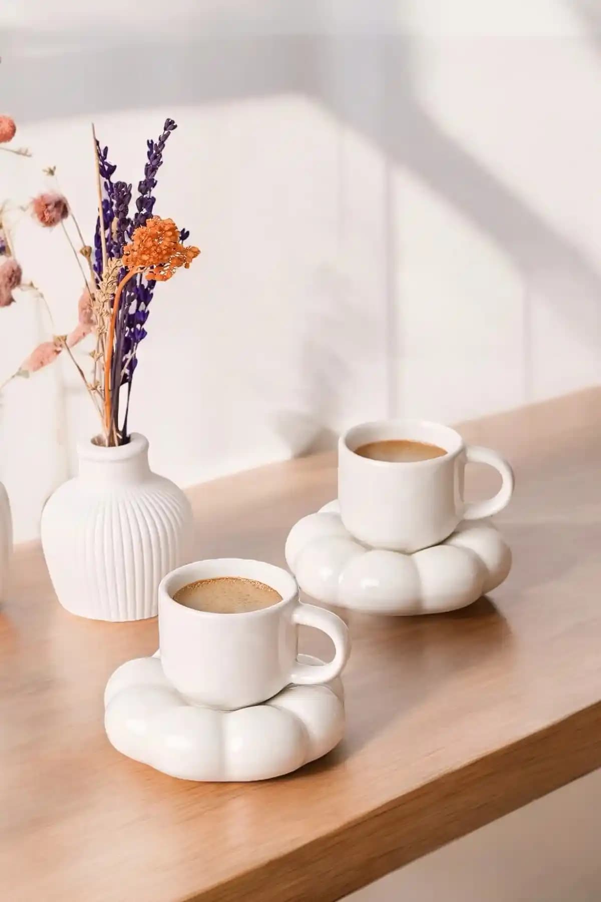 Heredot Mithra Life Seramik Papatya Motifli 2 Kişilik Kahve Fincan Takımı