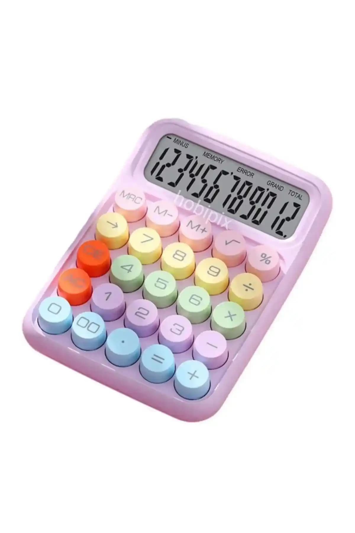 HOBİPİX 12 Haneli LCD Ekran Renkli Yuvarlak Tuşlu Masaüstü Hesap Makinesi